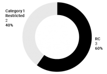 Doughnut chart showing Table 01 data. Category 1 restricted 2 is 40 percent and RC3 is 60 percent.